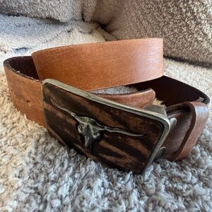 Bed Stu Longhorn C1383 Western Leather Belt Brown Antiqued Buckle Boho size 36